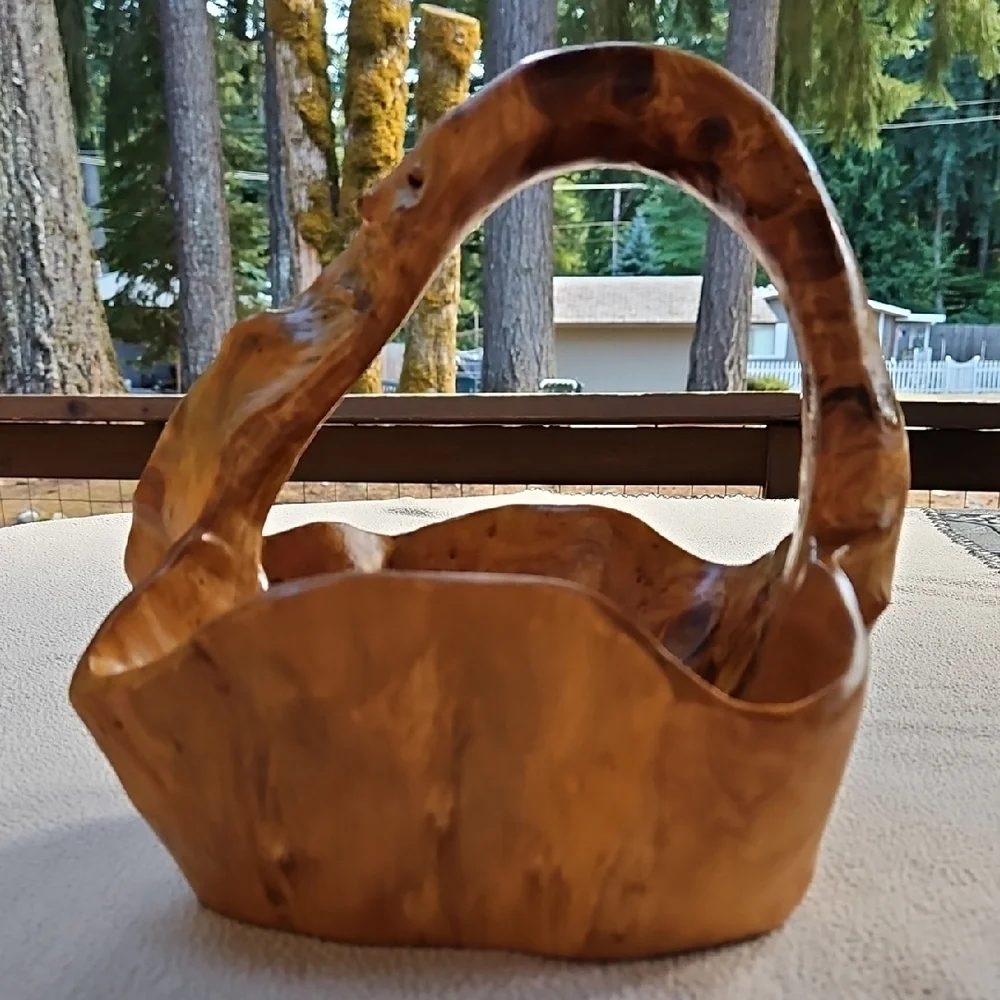 Stunning Handcrafted Burl Wood Basket